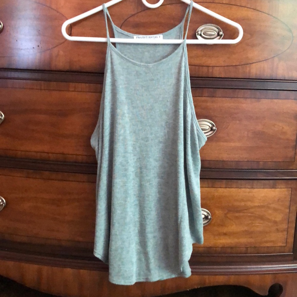 Project Social T Sheer Aquamarine Halter Top